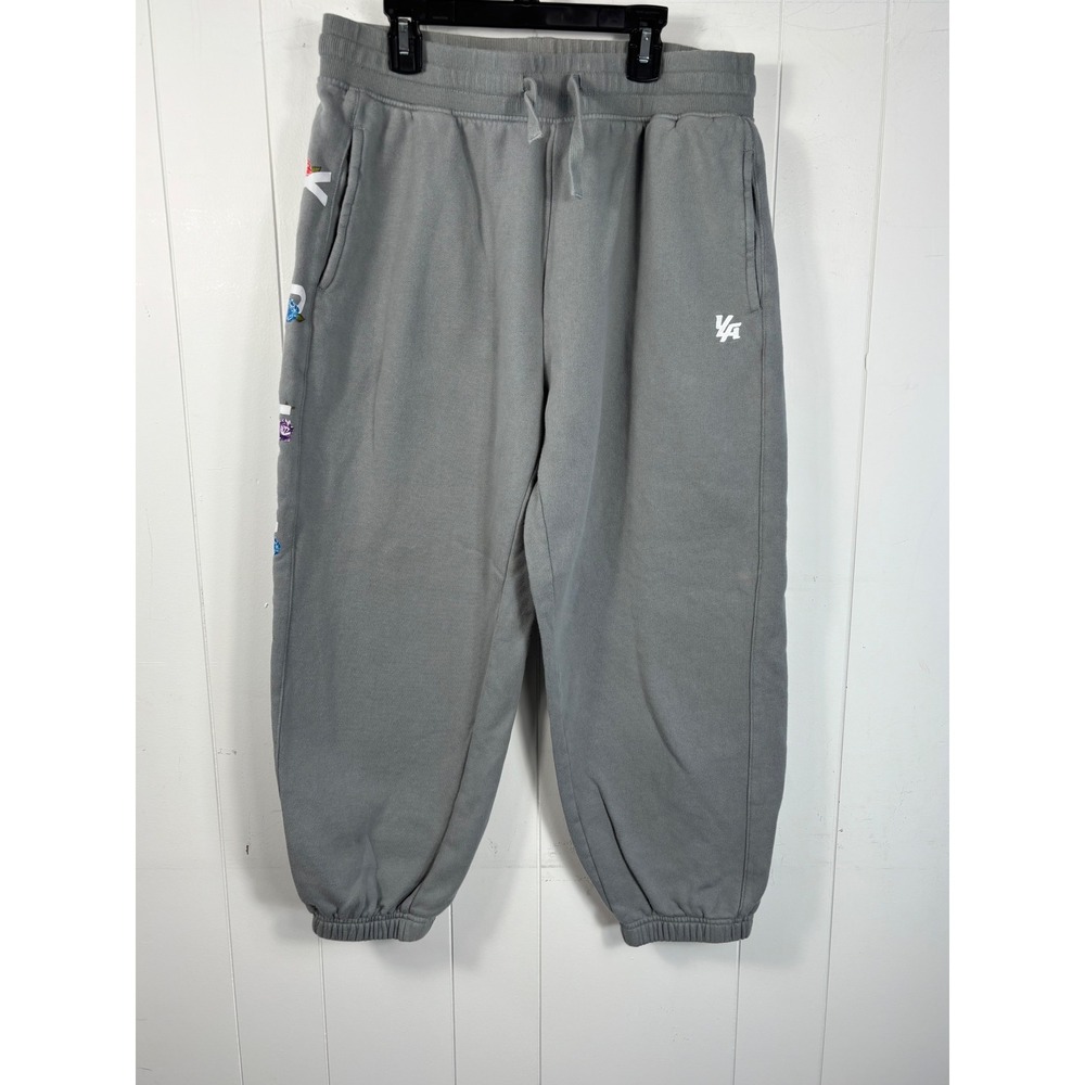Young LA Sweatpants Gray‎ Joggers Elastic Waist Floral Logo Women's XL